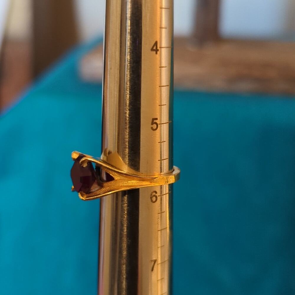 Vintage 10k Gold Filled Emerald Cut East West Set Ruby Crystal Ring Size 5 3/4 - Picture 6 of 7